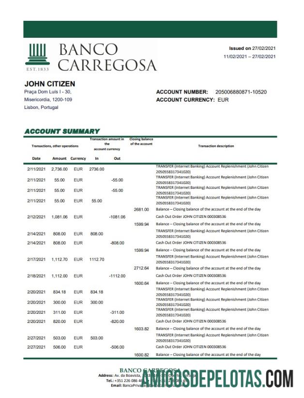 Portugal Banco Carregosa Excel Pdf examplo